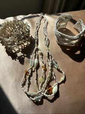 Collection of Summer Beaded Multi-Strand Necklace and Two Bracelets